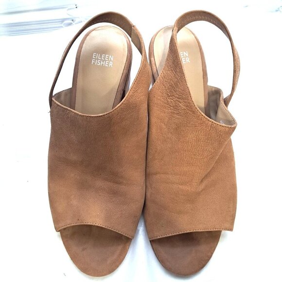 Eileen Fisher Women's Leigh 10 Tan Suede Sling Back Bootie Block Heels - Picture 2 of 9